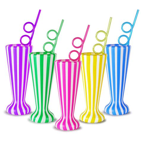 Plastic Cabana Stripe Milkshake Cup with Krazy Straw 19.4oz / 550ml | Plastic Milkshake Glass ...