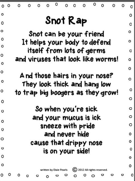 "Snot Rap" song for kids Ideas Resources for School-Wide Math and Science Night Second-Grade-Fun ...