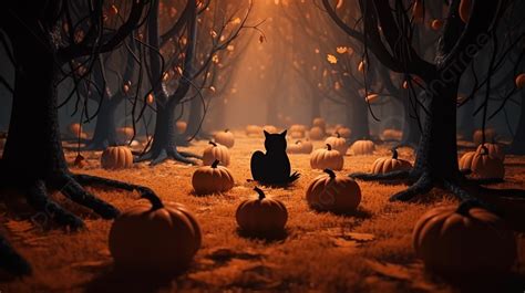 Sinister Woods A 3d Render Of A Haunted Forest Featuring Pumpkins And ...