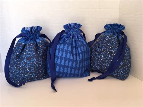 Blue Reusable Drawstring Fabric Gift Bag Christmas Gift Bag - Etsy ...