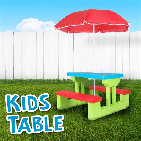 Kids Picnic Table Outdoor Multi-Colour Set with Umbrella | Crazy Sales