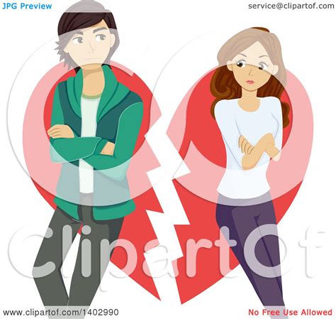 Clipart of a Teen Couple Breaking up over a Heart - Royalty Free Vector ...