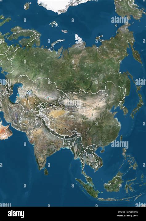 Satellite view of Asia (with country boundaries). This image was ...