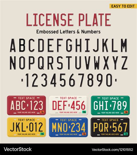 3d license plate font and license plate set Vector Image