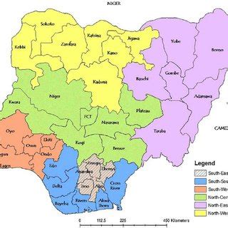 Map of Nigeria showing the six geo-political zones (Ekong et al. 2012 ...