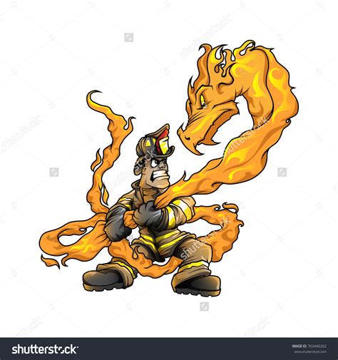 Firefighter Fight Fire Dragon Color Vector 스톡 벡터(로열티 프리) 763446262 | Shutterstock