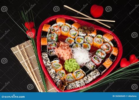 Delicious Sushi. Big Sushi Set for Few Persons. Stock Image - Image of ...