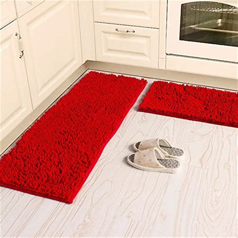 Soft Microfiber Anti Slip Floor Mat Shag Chenille Rug Bathroom Rug Set ...