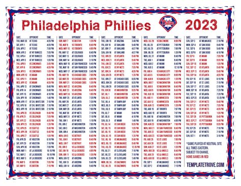 Printable 2023 Philadelphia Phillies Schedule