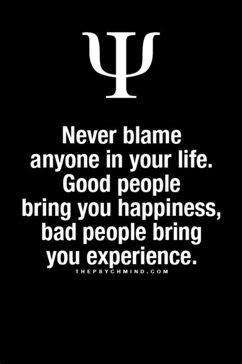 Never Blame Anyone In Your Life. Good People Bring You Happiness, Bad People Bring You ...