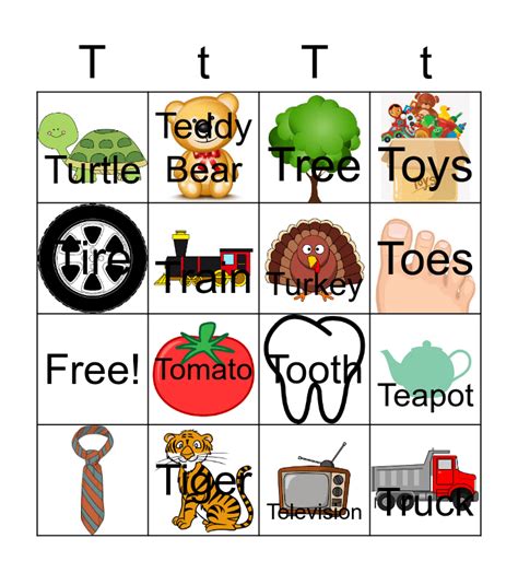 Letter T Bingo Card