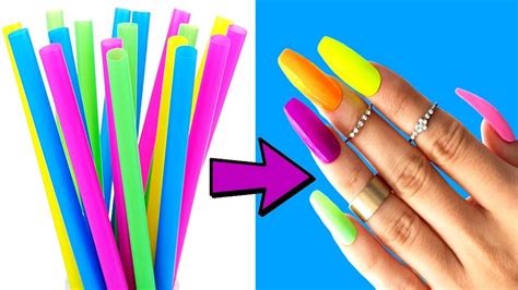 DIY: HOW TO MAKE FAKE NAILS FROM STRAWS #2 - Strong Method - 5 minute crafts - YouTube