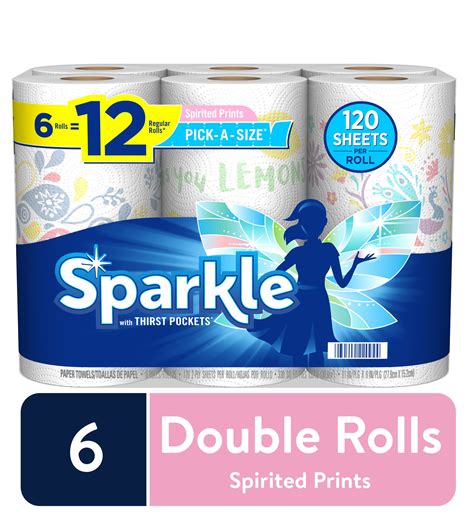 Sparkle Pick-A-Size Paper Towels, Spirited Print, 6 Double Rolls - Walmart.com - Walmart.com