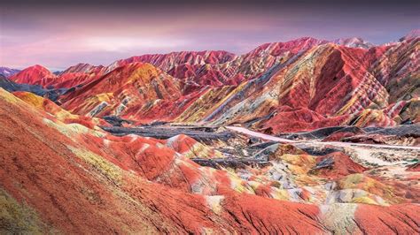 Summer sunset in China's rainbow mountain, Zhangye National Geopark ...