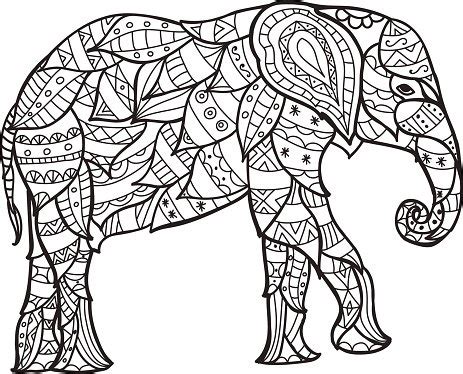 Elephant Black And White Doodle Print With Ethnic Patterns Stock ...