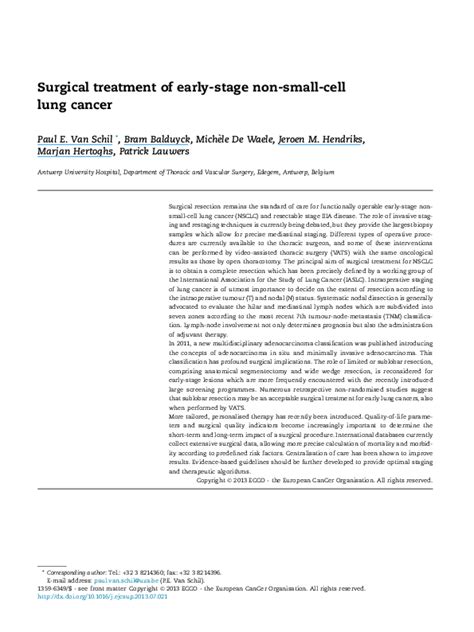 (PDF) Surgical treatment of early-stage non-small-cell lung cancer | Patrick Lauwers and Bram ...