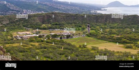 Inside Diamond Head Crater, panorama looking east towards Hawaii Kai ...