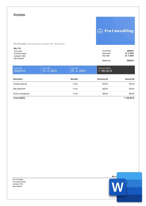 Free Professional Consulting Invoice Templates in Word | Billdu