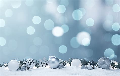 Winter, balls, snow, snowflakes, glare, background, holiday, blue ...