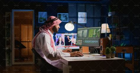 Worker Wearing Headphones While Editing - Stock Photos | Motion Array