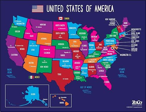 Map of USA States and Capitals - Colorful US Map with Capitals ...