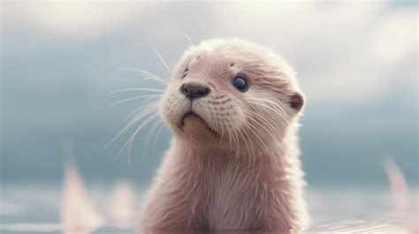 Little Cute Otter Looking Up At The Sky Background, Otter, Pink Fur ...