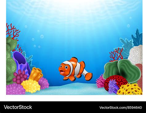 Cute clown fish with Coral Reef Underwater Vector Image