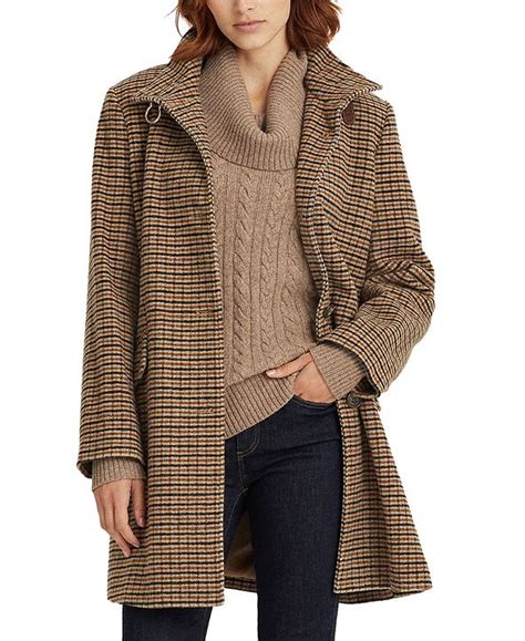 Lauren Ralph Lauren Houndstooth Wool-Blend Coat, Created For Macy's ...