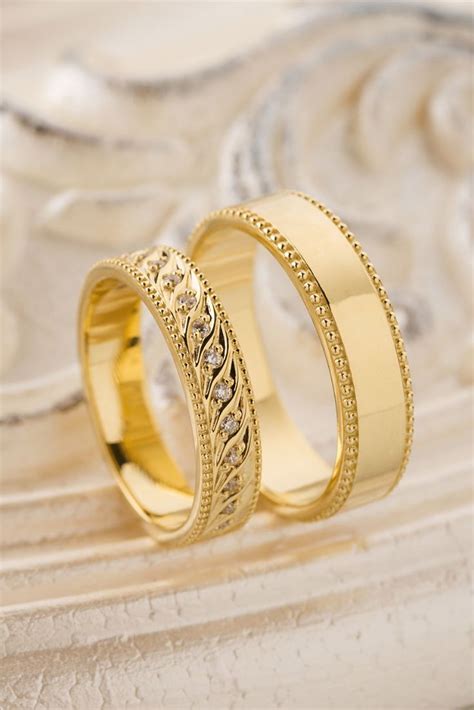 Gold wedding rings. Gold rings. Wedding bands. Unique wedding bands. Gold wedding. Classic ...