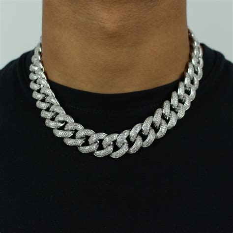 18mm Iced Out Cuban Link Chain in White Gold – Jewlz Express