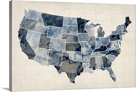 Map of United States of America, watercolor in blue Wall Art, Canvas Prints, Framed Prints, Wall ...