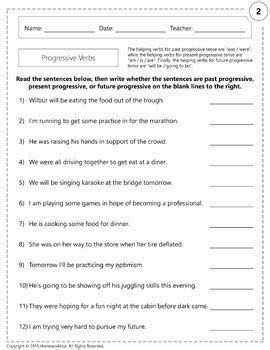 L.4.1.B - Progressive Verb Tense Worksheets by Homework Hut | TpT