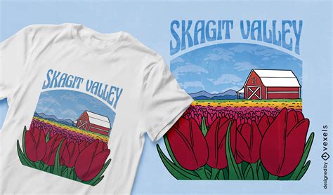 Barn With Field Of Roses T-shirt Design Vector Download