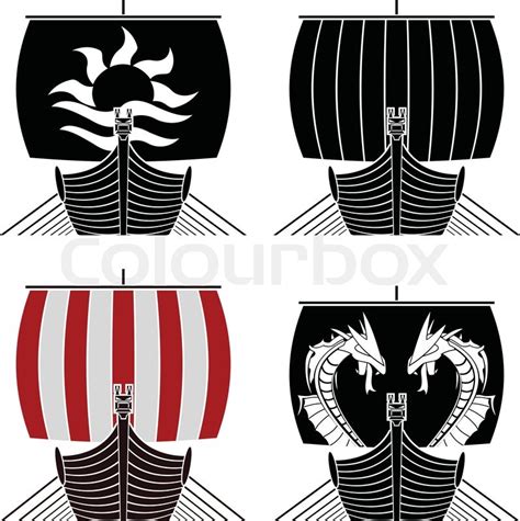 Viking ships. stencil | Stock Vector | Colourbox