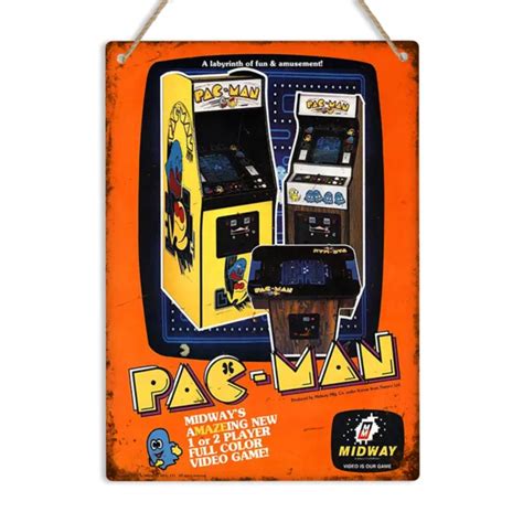 PAC-MAN ARCADE MACHINE Retro Vintage Gaming Metal Wall Sign Plaque Pac Man Cave $9.96 - PicClick