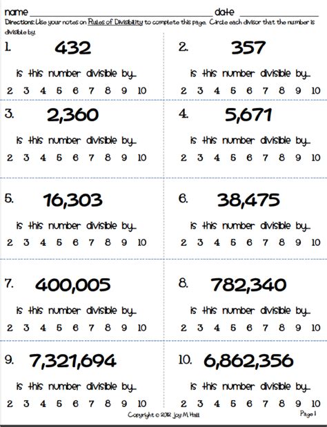 Test Of Divisibility Worksheet For Grade 5