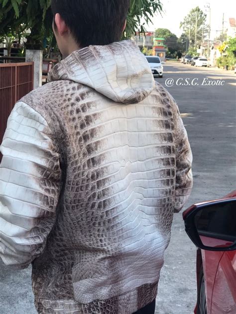 Alligator skin hooded leather jacket