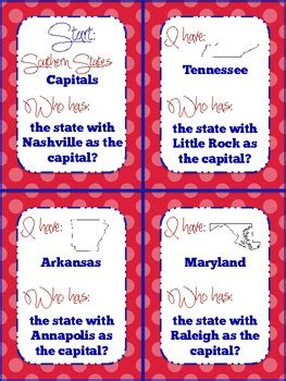 I have...Who has? U.S.A. Southern States & Capitals | TpT