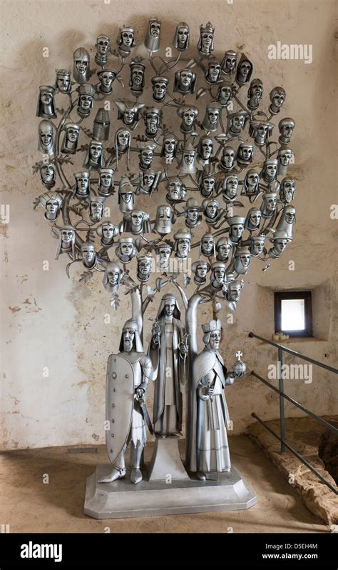 Depiction of a family tree as artwork in metal, Mont Orgueil Castle, Gorey, Jersey, Channel ...