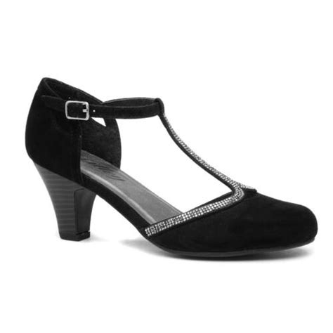 Lilley Womens Shoes Black Court Heels Bar Buckle Diamante Vivien SIZE ...