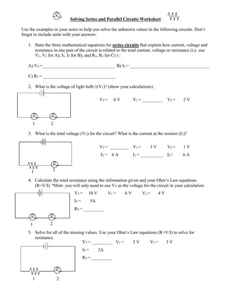 Series Circuit Calculations Worksheet