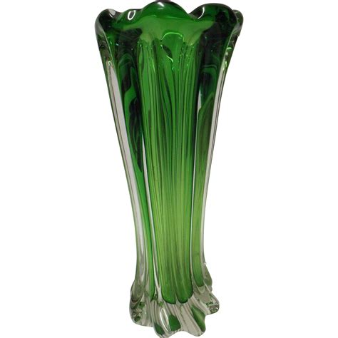 Murano - Tall Gorgeous Fluted Emerald Green Vase from molotov on Ruby Lane