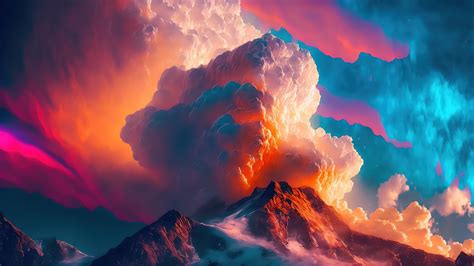 Nubes coloridas sobre montaña Arte Digital Fondo de pantalla 4k HD ID:11324
