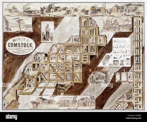 COMSTOCK LODE, 1859-79. /nA cutaway view of the mines of the Comstock Lode at Virginia City ...