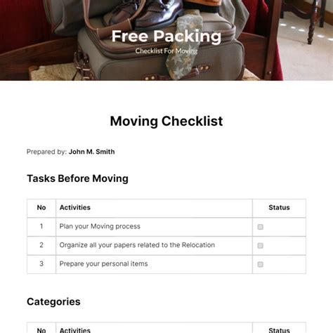 Free Packing Checklist For Moving Template - Edit Online & Download | Template.net