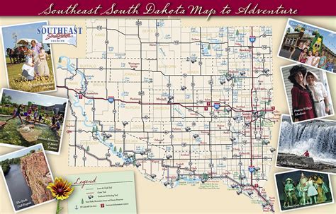 Large tourist map of South Dakota state. The state of South Dakota ...