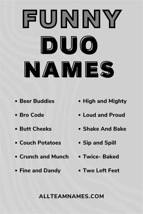 Funny Duo Names For Teams | Names, Team names, Group names ideas