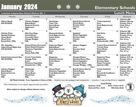 January School Lunch Menu for The Lewiston Independent School District ...