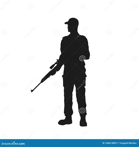 Black Silhouette of Guard with Gun. Police Officer with Sniper Rifle Stock Vector - Illustration ...