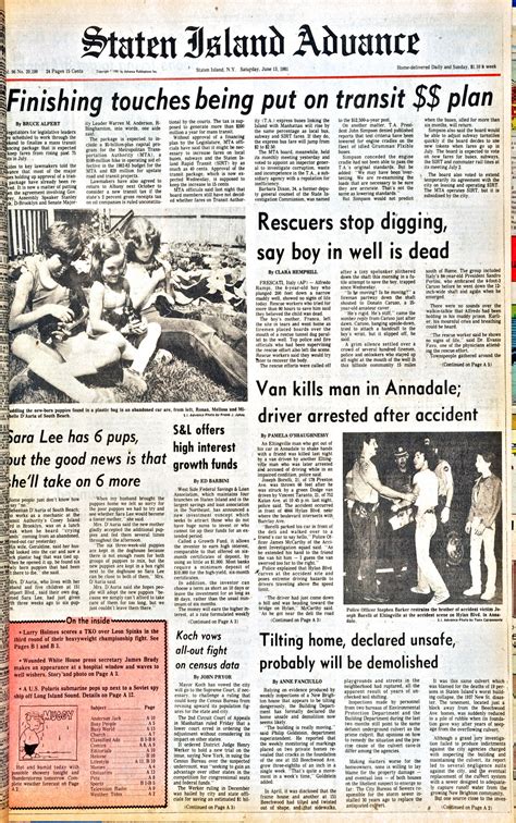 Historic pages from the archives of the Staten Island Advance: June 13, 1981- June 14, 1981 ...